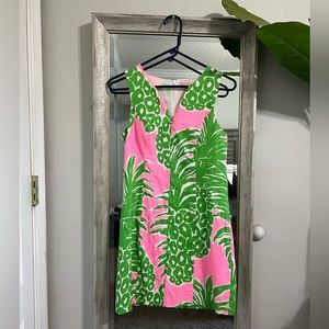 LILLY PULITZER Mila Lined Pineapple Print Shift Dress Pink Pout Flamenco Size 2